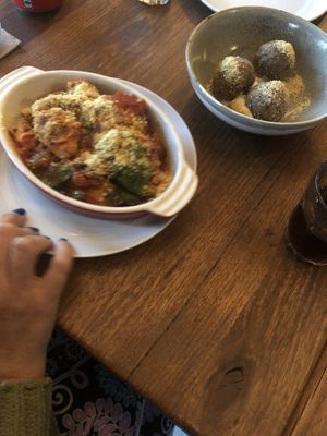 Tasty, there were 4 rice balls but I ate one at Pino's in Islington
