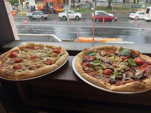 Vegan pizzas!😍  at Justin Lane in Burleigh Heads