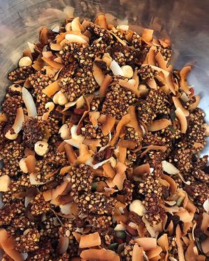 Crunchy Cinnamon Buckwheat Granola. Delicious for breakfast with yogurt or coconut yogurt fruit of choice, we like banana AND a drizzle of organic maple syrup ? buckwheat is a seed so this makes our #granola grain free.  at Seed of Happiness in Nicosia