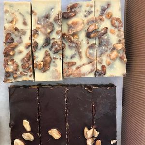 #salted Tahini Biscuit Bars with dairy free white chocolate and Snickers Bars. at Seed of Happiness in Nicosia