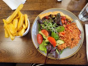 Vegan Slice and Rustic Chips at Fron Goch Garden Centre in Caernarfon