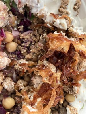 Tofu and quinoa bowl at Koshary Corner in Clarksville