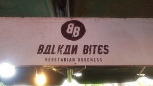 Signage in Borough Market at Balkan Bites in London