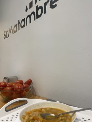 Vegan covido (sorry I didn’t focus the picture on the soup because I wanted the restaurant name in here too)  at Sr. Matambre in Madrid