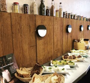 Sunflower cottage cheese,  Cashew cream cheese, no-egg no-mayo paste, dried tomato pate, tzatziki. All vegan! at Beanuts - Pop Up in London