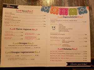 Menu at La Madrisima in Toledo