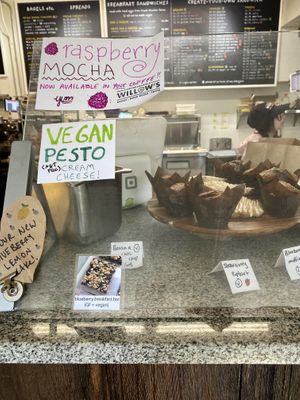 Several vegan pastries and menu is clearly marked   at Willow's Bagels in Burlington