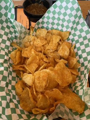 Kettle chips with house made mustard sauce at Voyageur Brewing in Grand Marais