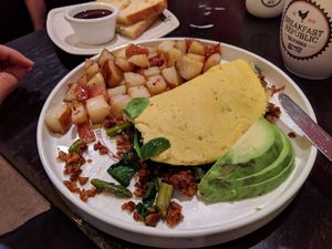 Vegan harvest omelette with mung bean "egg" at Breakfast Republic - Ocean Beach in San Diego