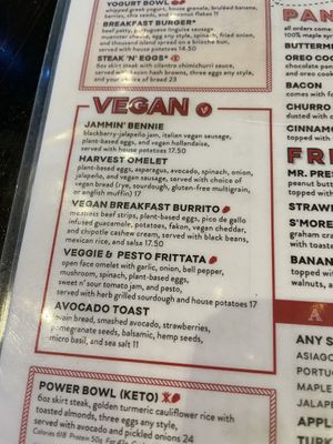 Vegan menu section   at Breakfast Republic - East Village in San Diego