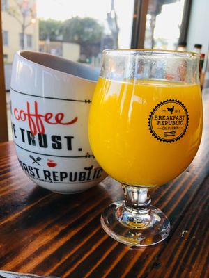 Tea and fresh OJ at Breakfast Republic - East Village in San Diego