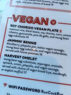 Vegan menu options  at Breakfast Republic - East Village in San Diego