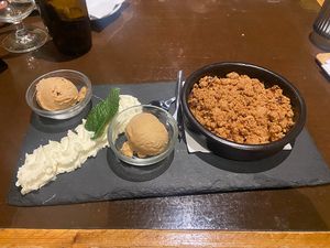 Dessert, apple crumble with ice creamm  at Gusto-040 in Eindhoven