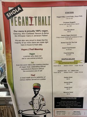 Menu  at Vegan. I .Thali & Shola Food Mart in Toronto