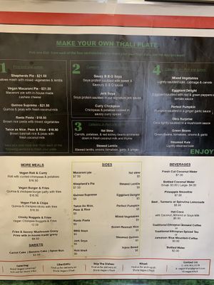 Menu at Vegan. I .Thali & Shola Food Mart in Toronto