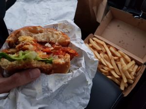 "Sweetpea" burger and fries at Two Kings Burgers  in Warrnambool