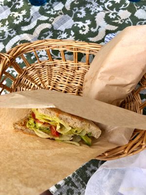 Avocado, Tomari and lettuce sándwich  at Sabaidee Cafe in Okinawa