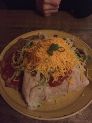 Vegan burrito with plenty of vegan cheese at Pepe's in Newmarket