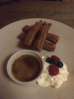Vegan churros with vegan cream  at Pepe's in Newmarket