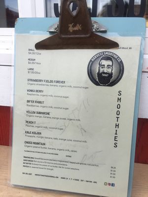 Menu at Harvest Smoothie in Walla Walla