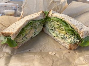 Chickpea sandwich. Huge sandwich with crunchy veg and soft, fresh bread. I could only eat half since I also got a side salad (not pictured).   at Graze in Walla Walla
