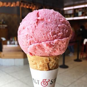 Vegan roasted strawberry ice cream. So good! at Salt & Straw in San Francisco