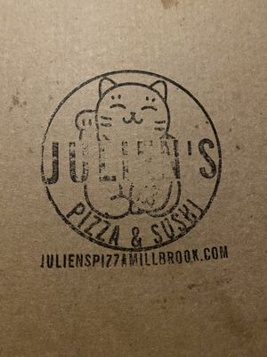 Pizza box  at Julien's in Millbrook