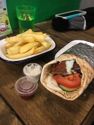 Karma kebab wrap with chips  at Karma Kebab in Edinburgh