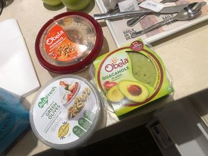 Vegan dips and olives in the refrigerated section. Yay!  at IGA in Yulara