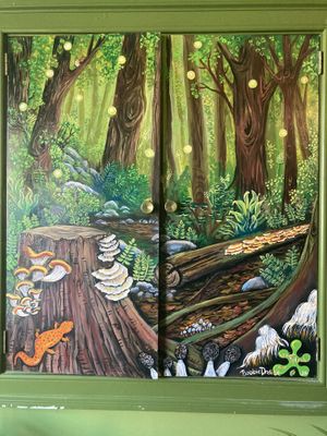 Art decor on walls notice all the shrooms ❤️❤️  at Beyond Vegan Cell Food in Portsmouth