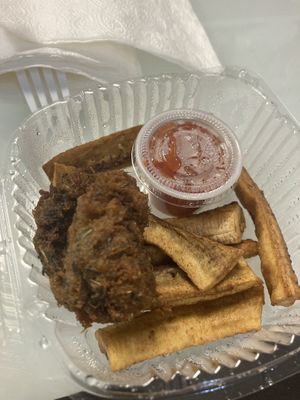 Lions main fried shroom and banana fries   at Beyond Vegan Cell Food in Portsmouth
