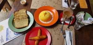 Toast, couscous, banana and coffee at Cafe do Alto in Rio De Janeiro