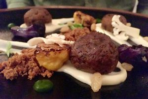 green Karissa and cauliflower at Vanilla Black in London