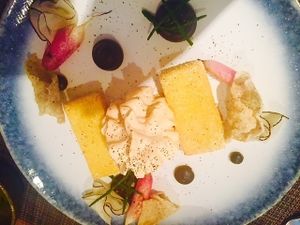 Vegan cheese - mousse like thanks to added gas
Fried gram flour at Vanilla Black in London