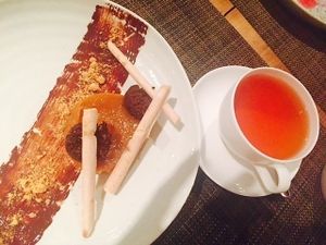 Peanut butter cheese cake with banana puree at Vanilla Black in London