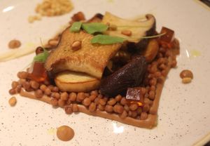 This is the fried Shiitake mushrooms, pine nut purée and crispy couscous.  at Vanilla Black in London