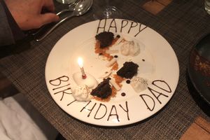  peanut butter cheesecake withcracked cocoa bean and caramelised banana purée Ordered especially for my Dad. Vegan at Vanilla Black in London