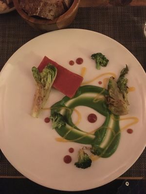 Tomato Shortbread, Sheep’s Milk and Broccoli
Gem Lettuce and Egg Yolk
(didn't enjoy this one, also not vegan) at Vanilla Black in London