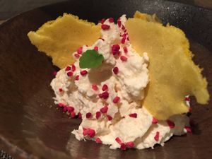 Deconstructed doughnut dessert course at Vanilla Black in London