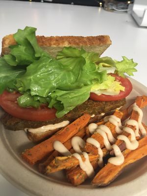 Soy free BLT with sweet potato fries.  at The Peaceful Palate in Eugene