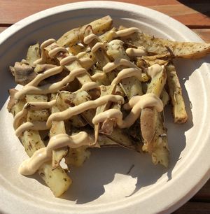 Sweet potato fries with cashew sauce at The Peaceful Palate in Eugene