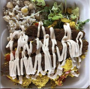 Tofu Scramble with Tempeh Strips at The Peaceful Palate in Eugene