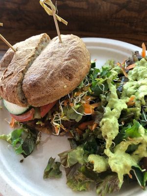 Oat burger at The Peaceful Palate in Eugene