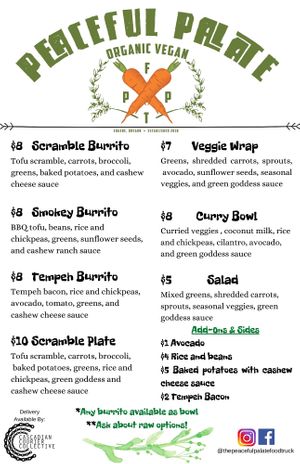 May 2020 Menu at The Peaceful Palate in Eugene