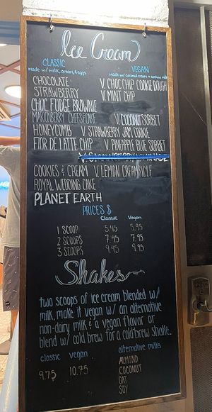 menu   at Scoops in La Jolla