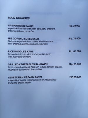 Menu at Kayumanis Seaside in Sanur