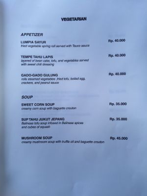 Menu at Kayumanis Seaside in Sanur