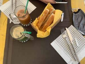 Fresh pressed juices (1. ginger, celery, fennel and apple 2. carrot, orange and ginger) at Verde Vegan in Livorno