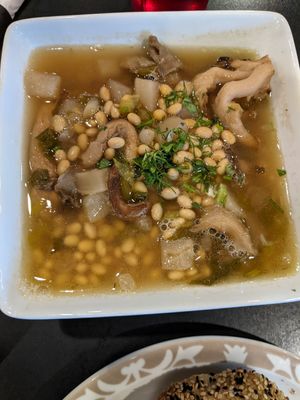 Mushroom, turnip, and soybean soup of the day at BernBaum's in Fargo