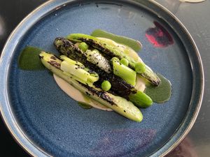 Roasted cucumber with a nice puree  at Bonboon in Amsterdam